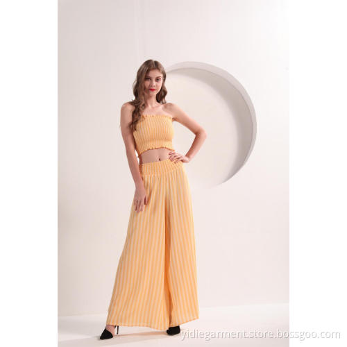 Women's Yellow Strip Wide Leg Pants